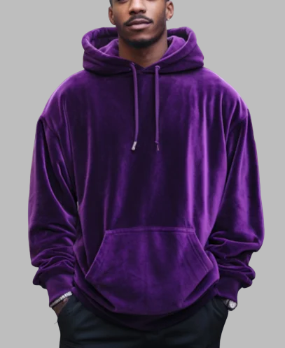 Velvet Pockets Drawstring Solid Hoodie