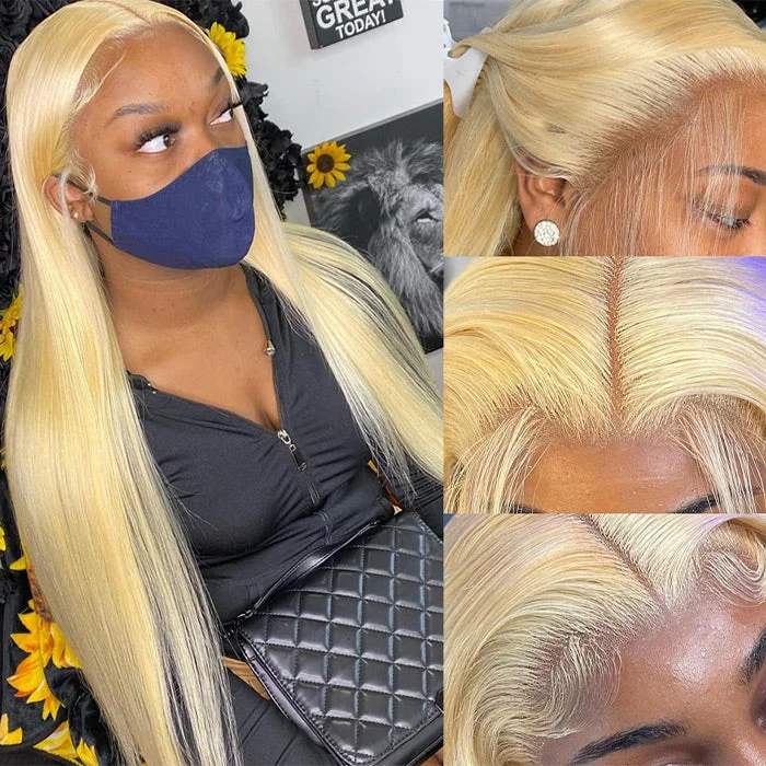 613 Blonde Straight 13X4 Transprent Lace Frontal Wigs 200% Density Lace Frontal Wigs