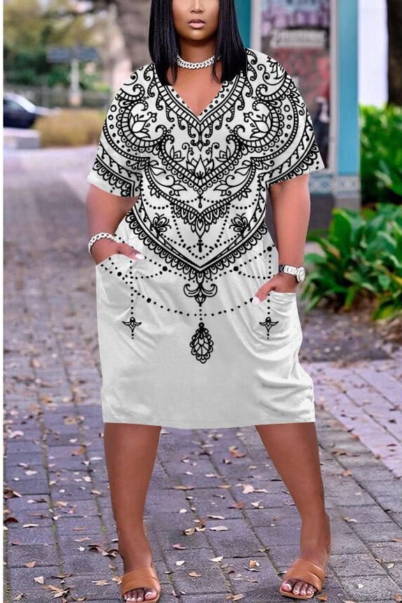 Summer Holiday  Hem Print Sexy V-neck Women's Beach Dress