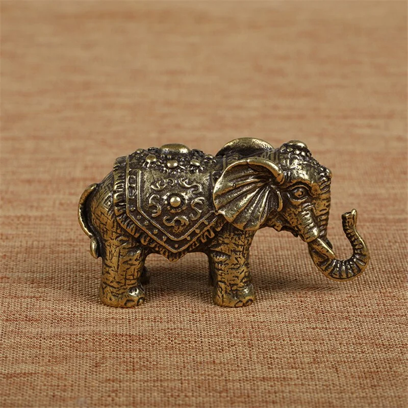 Solid Copper Elephant Mininature Figurines Brass Lucky Elephant Hand Play Collections Chinese Handmade Home Decor Statues Gifts