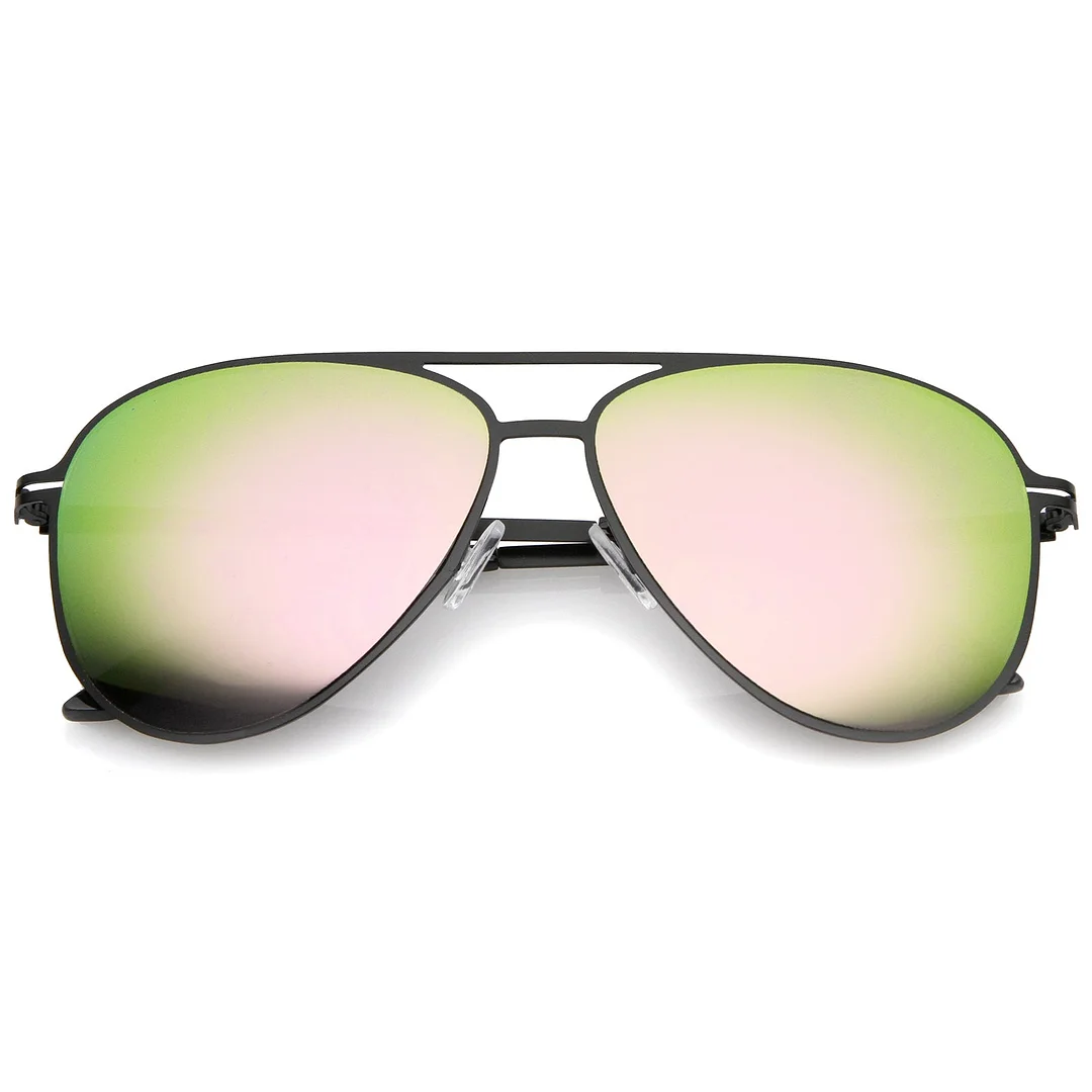 Modern Thin Frame Brow Bar Colored Mirror Lens Aviator glasses 58mm