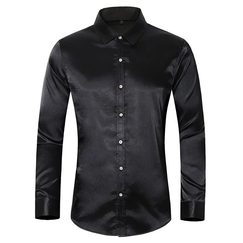 Fashion New Silk Casual Mens Dress Shirts White Shirt Large For Young Men's Solid Color Long Sleeve Shirt