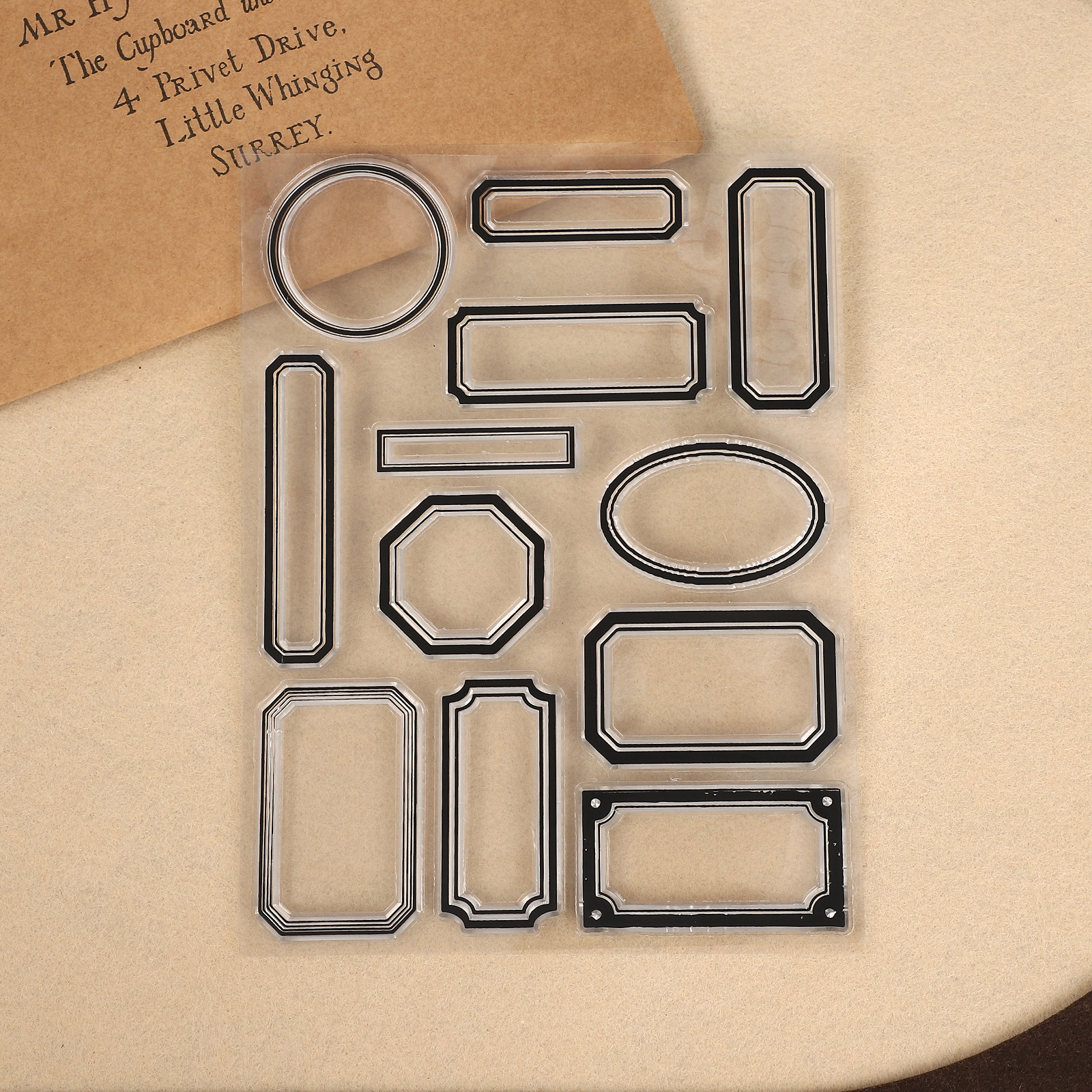 실리콘 스탬프 - 빈티지 홀로우 테두리 라벨 투명