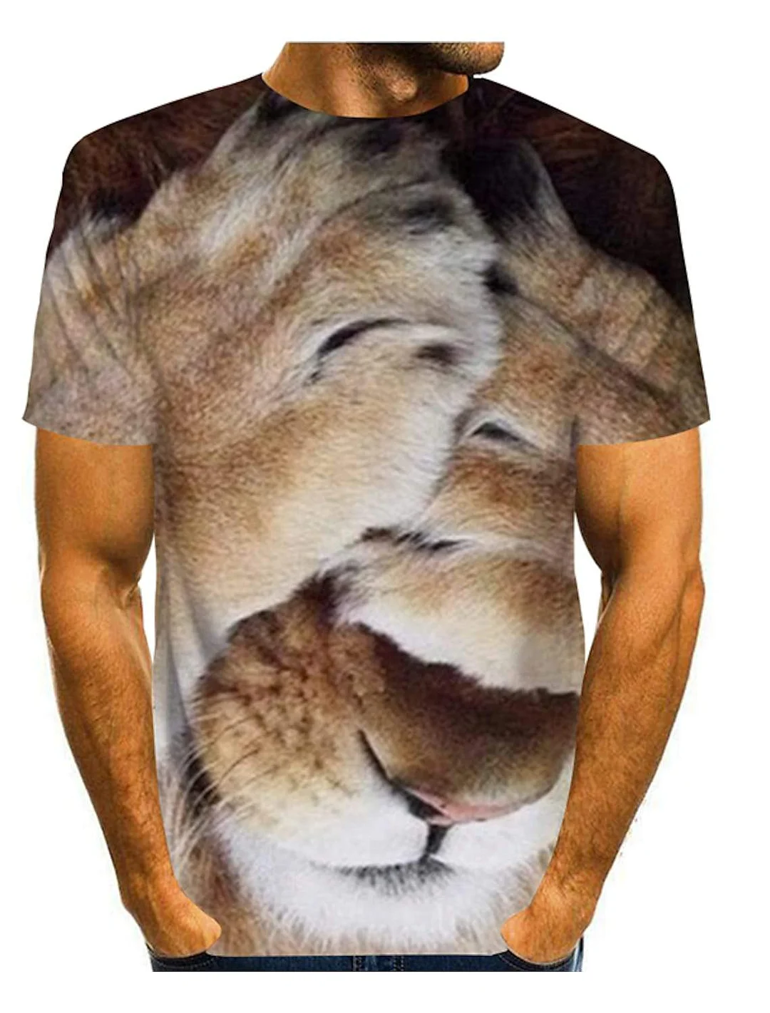 Men's Tee T Shirt 3D Print Graphic Lion Animal Pattern Fashion Short Sleeve Daily Tops Streetwear Exaggerated Cool Round Neck White Yellow Orange