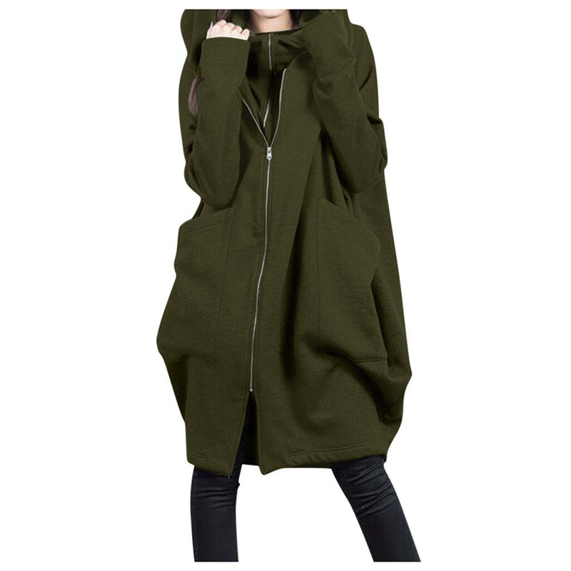 Solid Color Hooded Zipper Loose Outwears