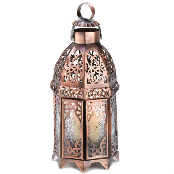 Accent Plus Lacy Cutout Copper-Tone Candle Lantern - 9.5 inches
