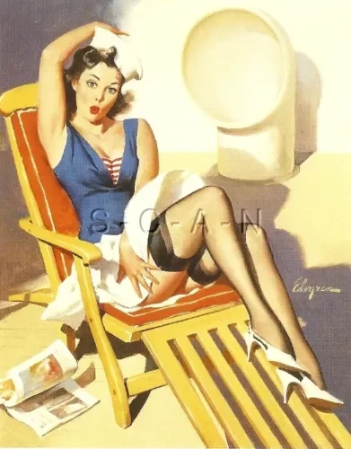 pornhint Pornhint 1960s Type Semi Nude Large (4.25 x 6.25) Pinup PC- Gil Elvgren- Skirts Ahoy Art