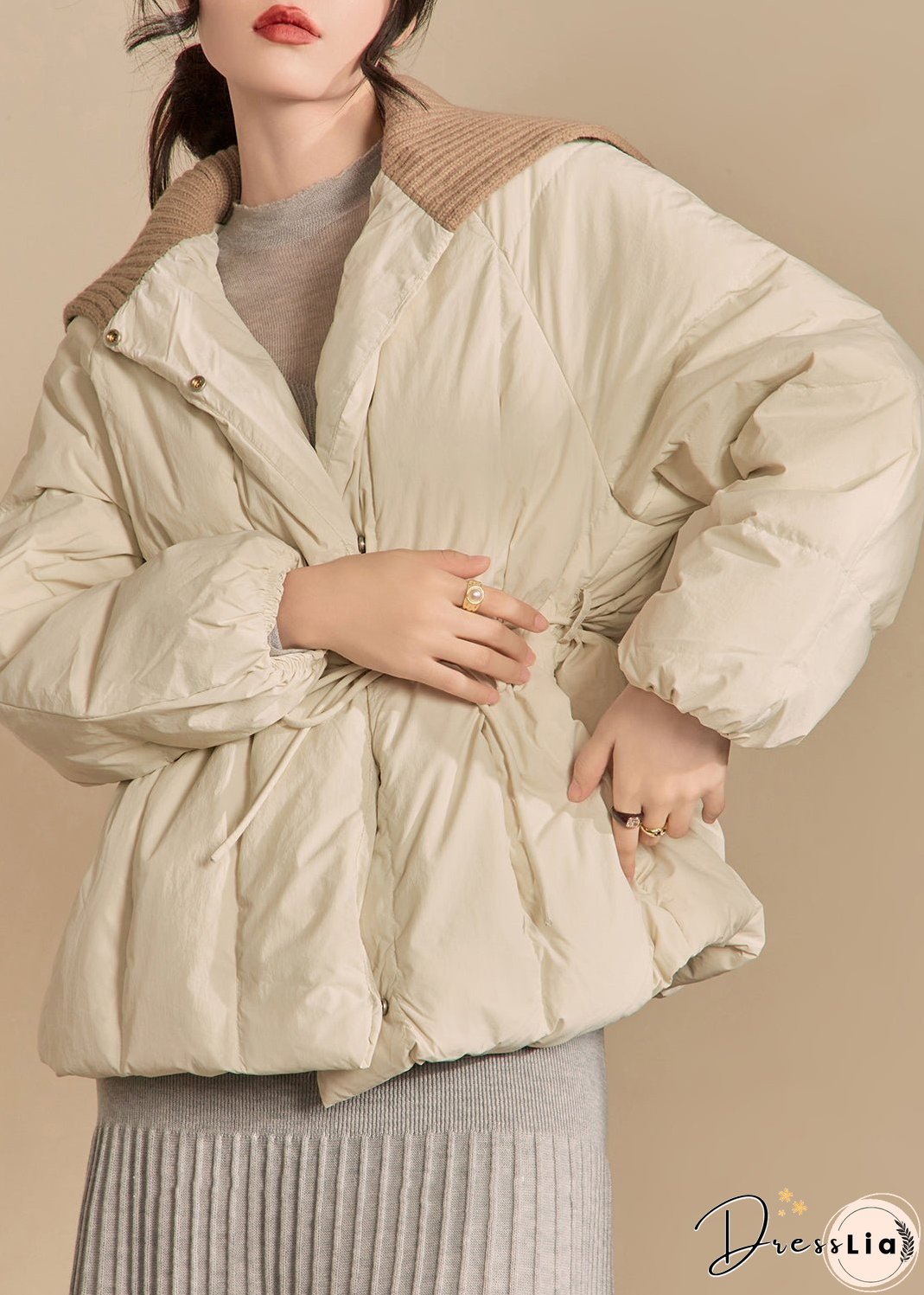 Loose White Button Knit Patchwork Parkas Winter