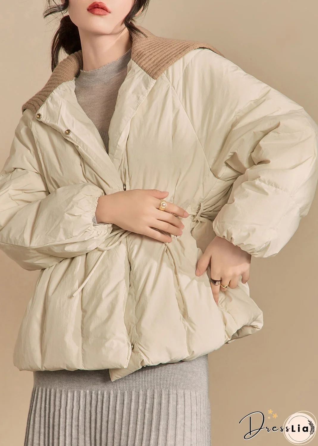 Loose White Button Knit Patchwork Parkas Winter