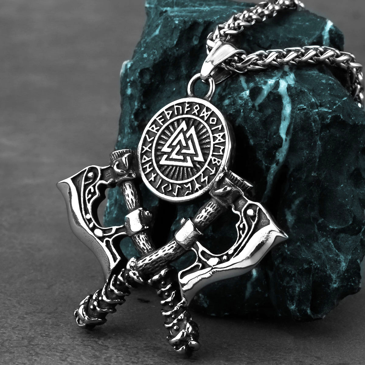 Viking Axe & Vegvisir Stainless Steel Pendant - Embrace Norse Valor