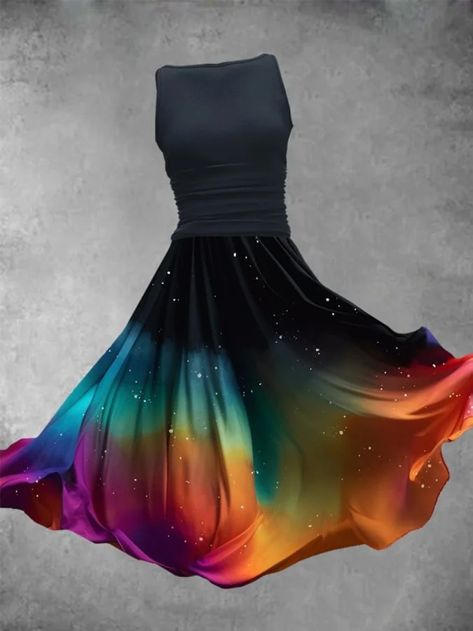 Women's Rainbow Gradient Pocket Sleveless Casual Maxi Dress