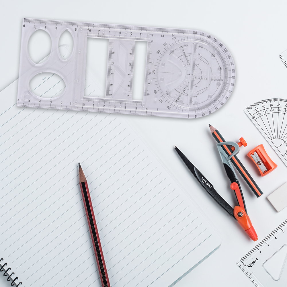 Rotatable Geometric Ruler for Measuring and Drawing