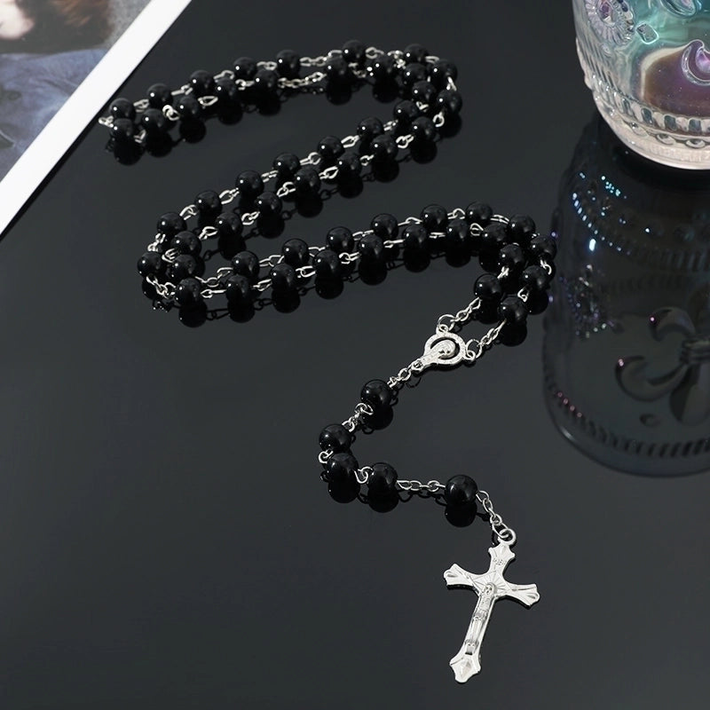Modern Style Artistic Streetwear Cross Imitation Pearl Alloy Iron Unisex Pendant Necklace Rosary Long Necklace