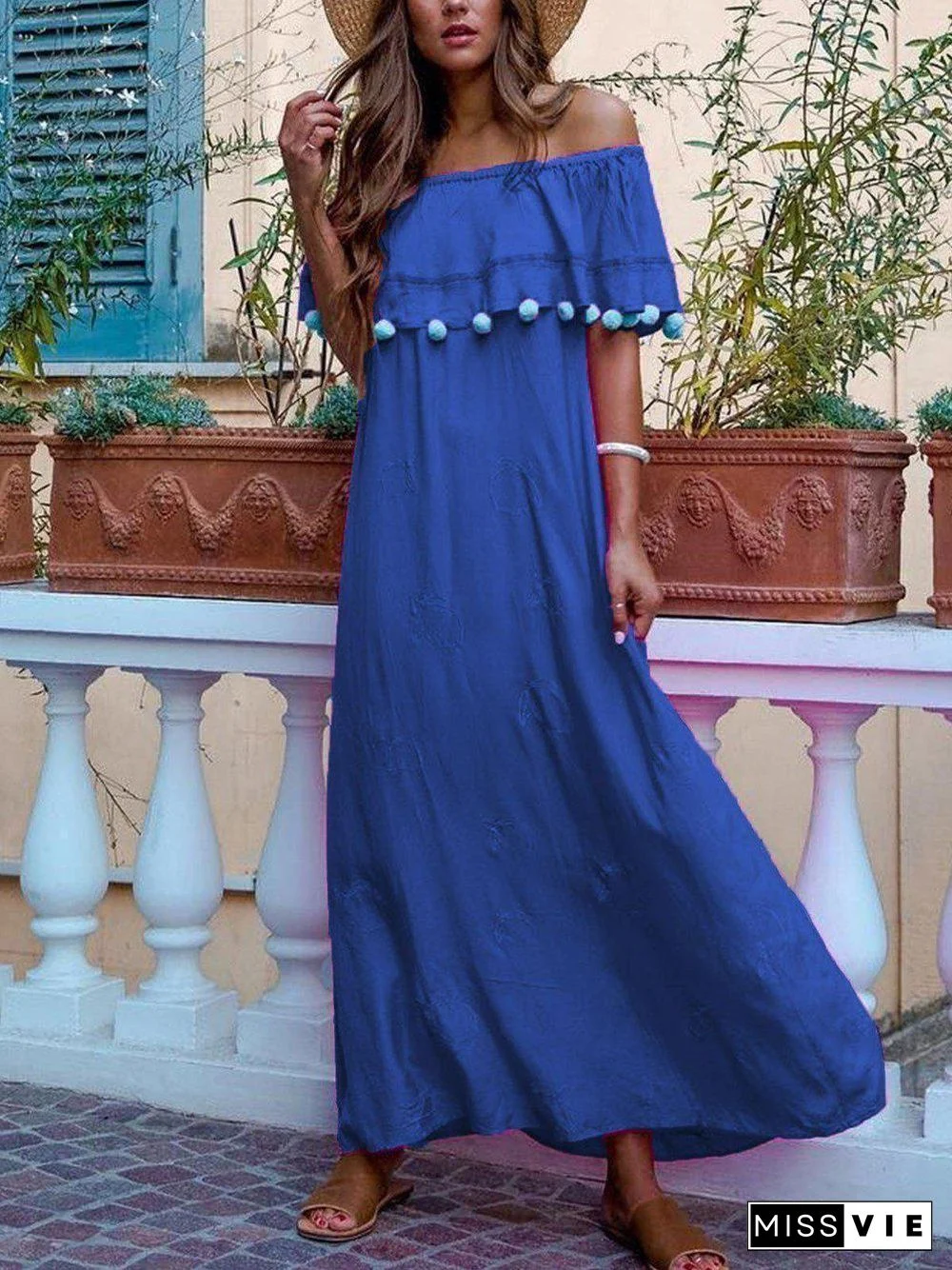 Elegant Off Shoulder Loose Flowing Solid Maxi Dresses