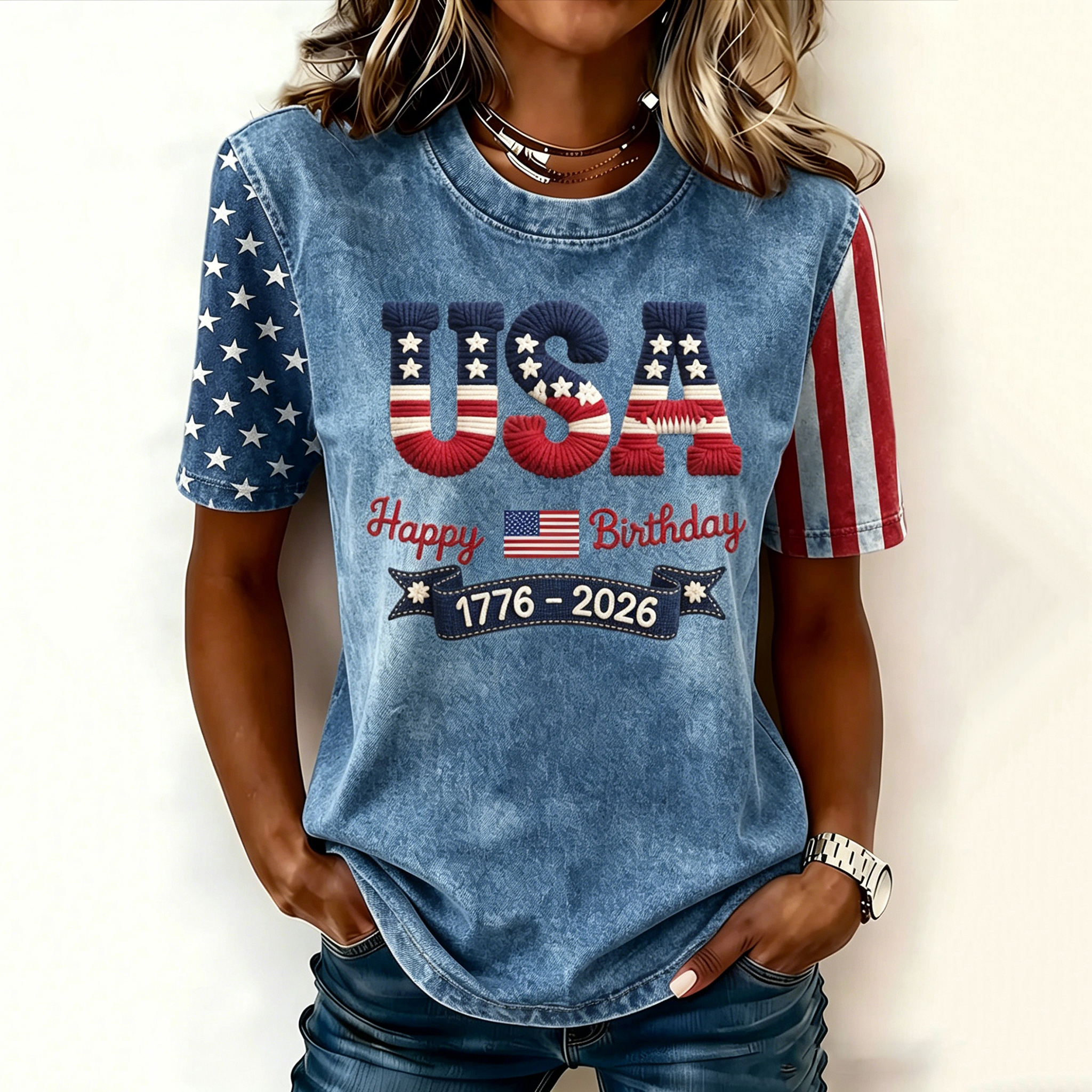Women's Retro Independence Day Anniversary Printed T-shirt