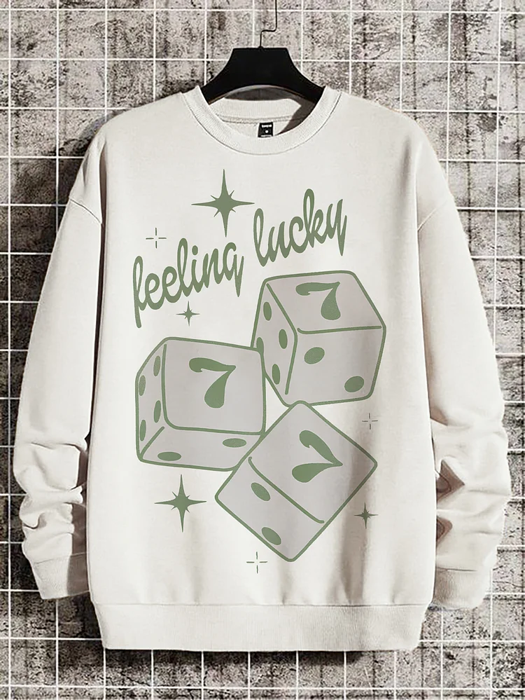 Men's Feeling Lucky Dice Print Cotton Casual Sweatshirt