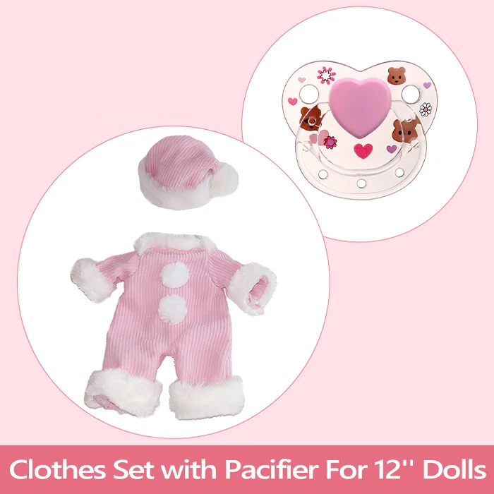 [For 12'' Dolls] Dollreborns® Adorable Adoption Reborn Baby Essentials 3 Piece Gift Set, Clothes & Pacifier