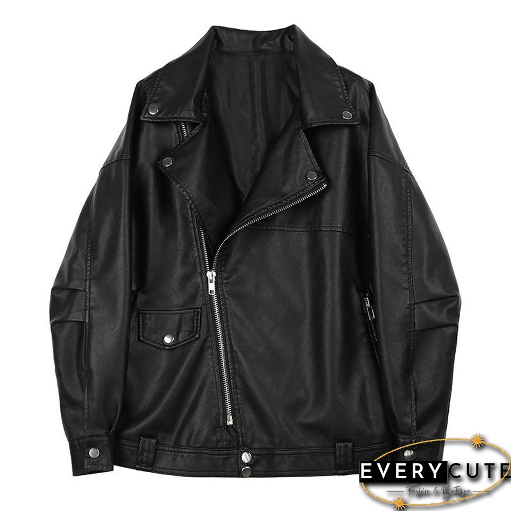 Fitaylor Autumn Women Faux Leather Jacket Casual Loose Soft Pu Motorcycle Punk Leather Coat Female Zipper Rivet Outerwear