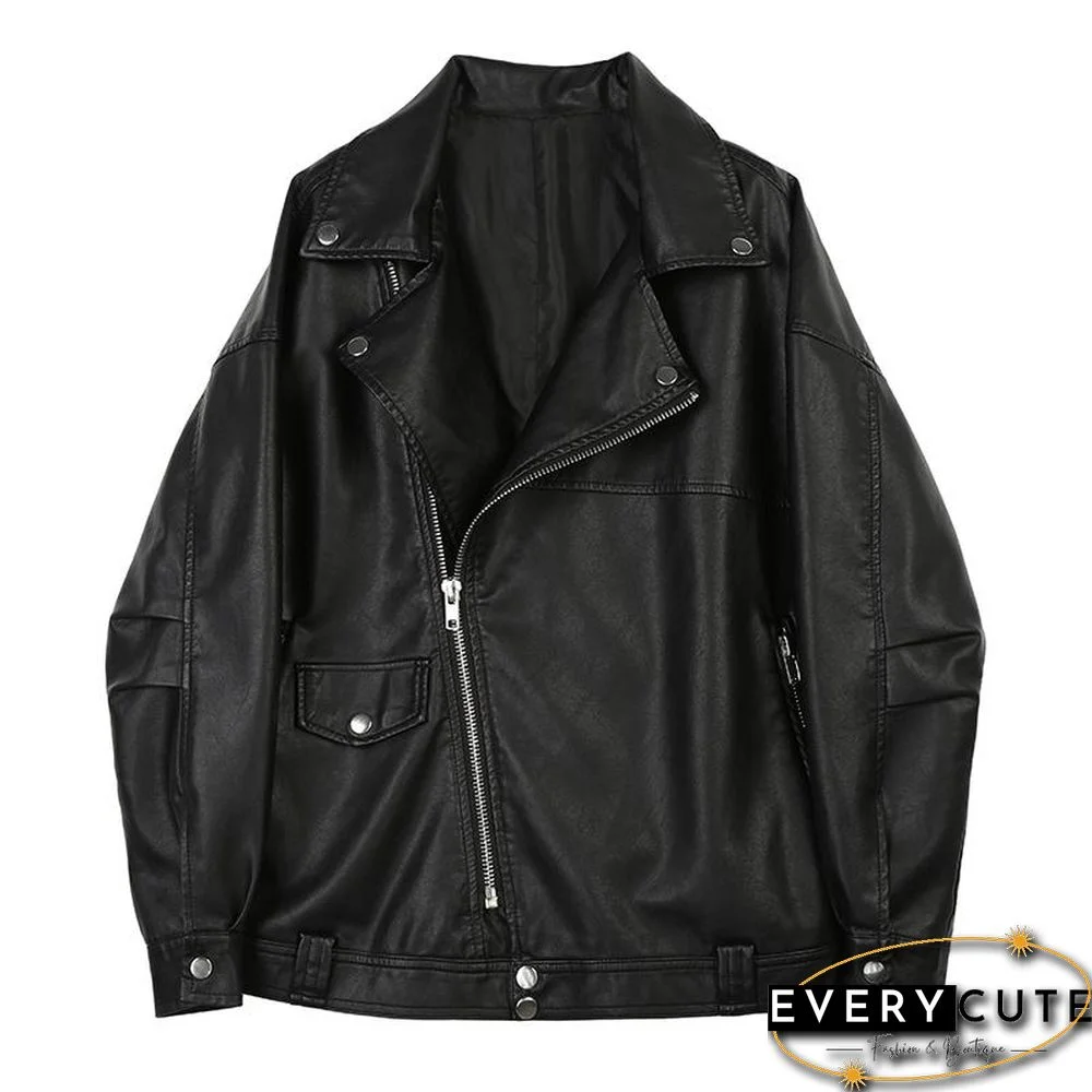 Fitaylor Autumn Women Faux Leather Jacket Casual Loose Soft Pu Motorcycle Punk Leather Coat Female Zipper Rivet Outerwear