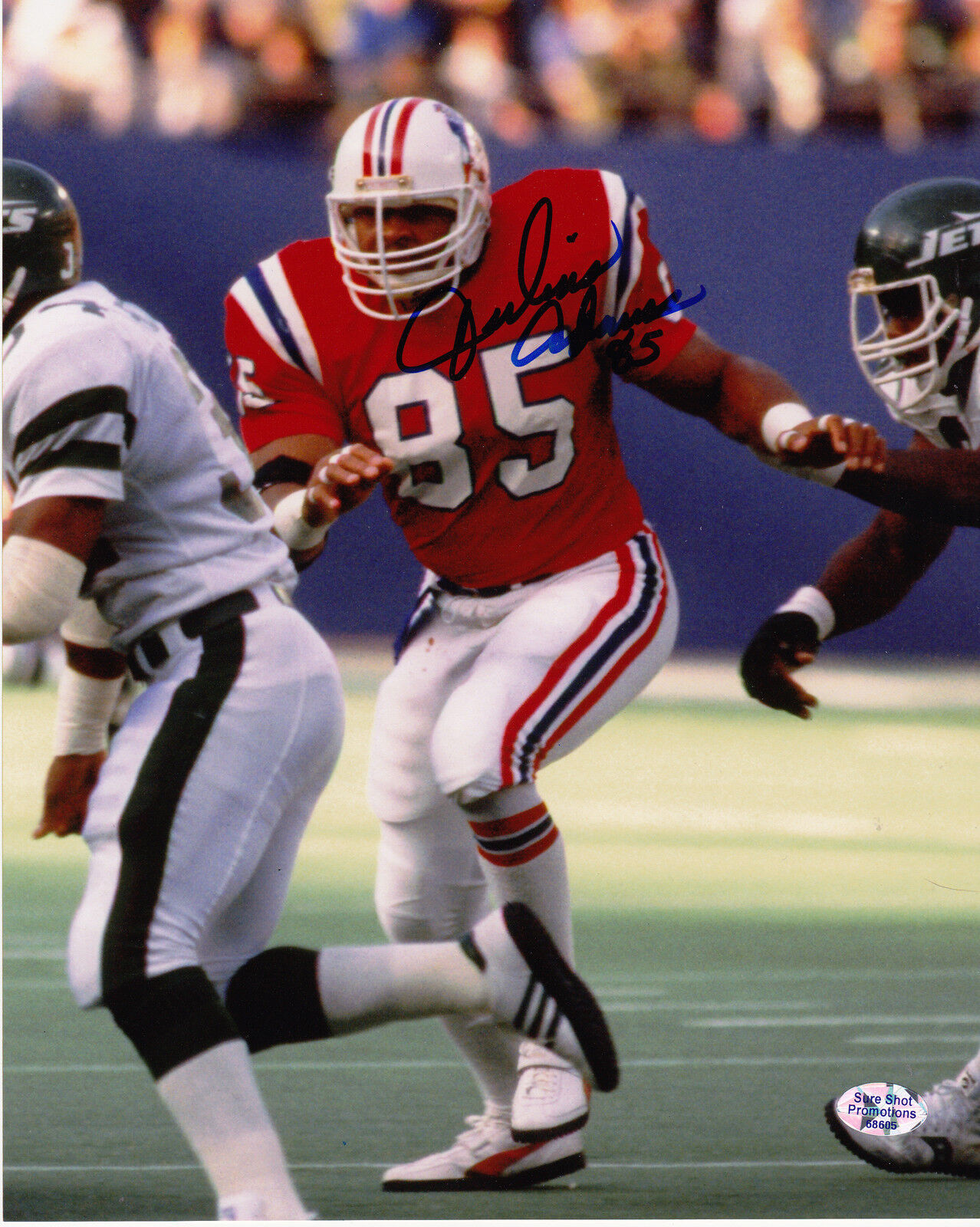 JULIUS ADAMS NEW ENGLAND PATRIOTS ACTION SIGNED 8x10