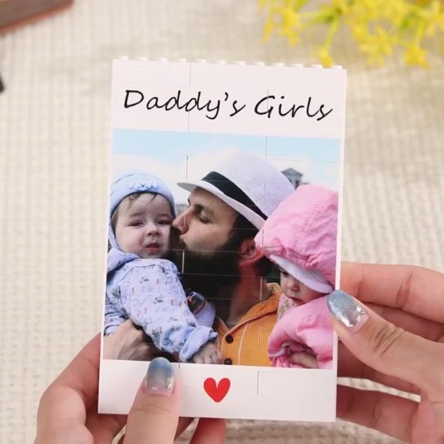 Personalized Building Block Photo Frame - Custom Picture Brick Puzzle Gift for Dad, Grandpa - Meaningful Anniversary Keepsake Personalized Father&rsquo;s Day Gift