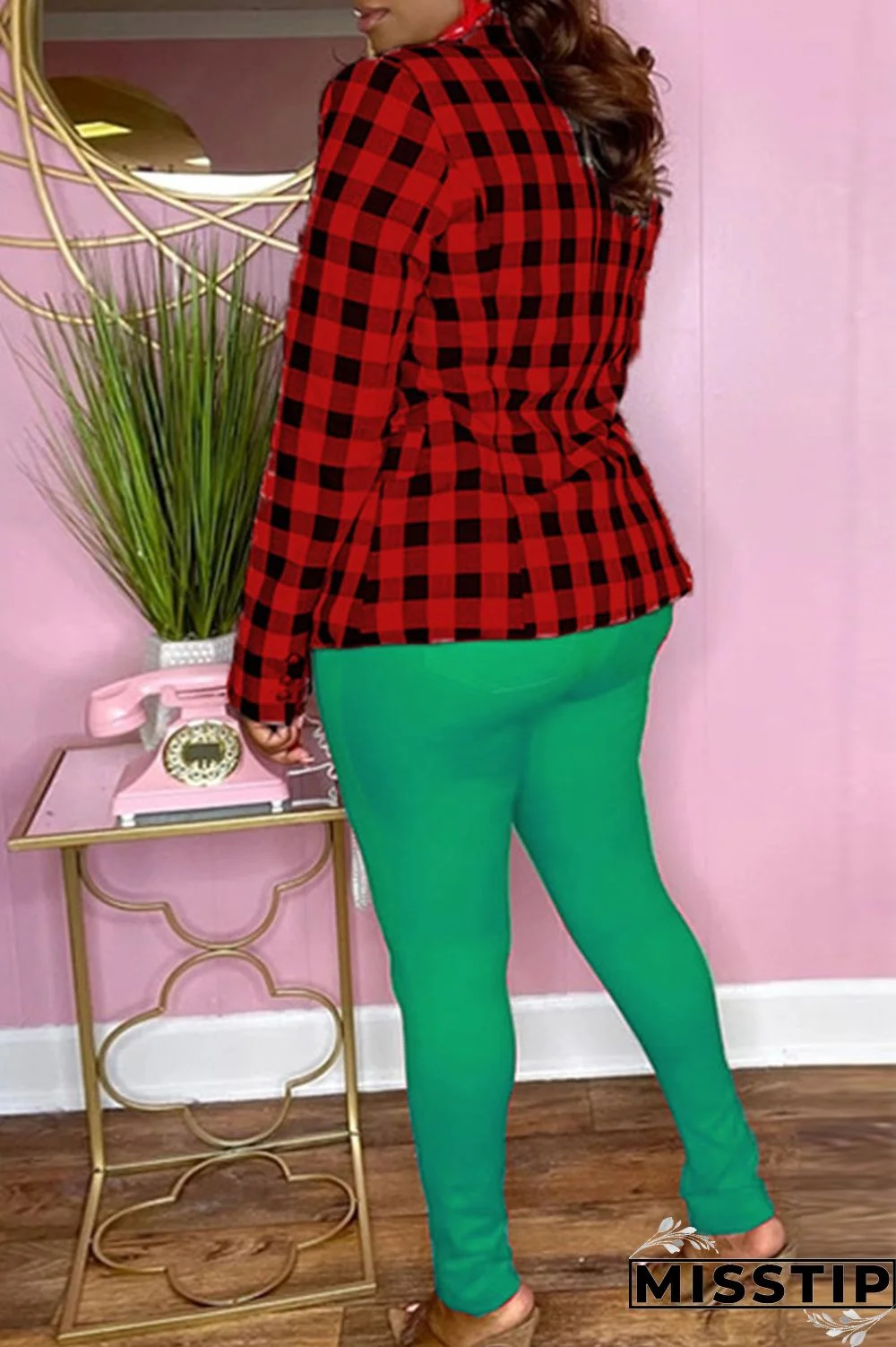 Red Fashion Casual Plaid Print Cardigan Turndown Collar Outerwear