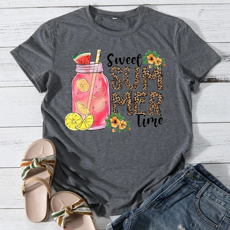 Sweet Summer Time Round Neck T-shirt-018198