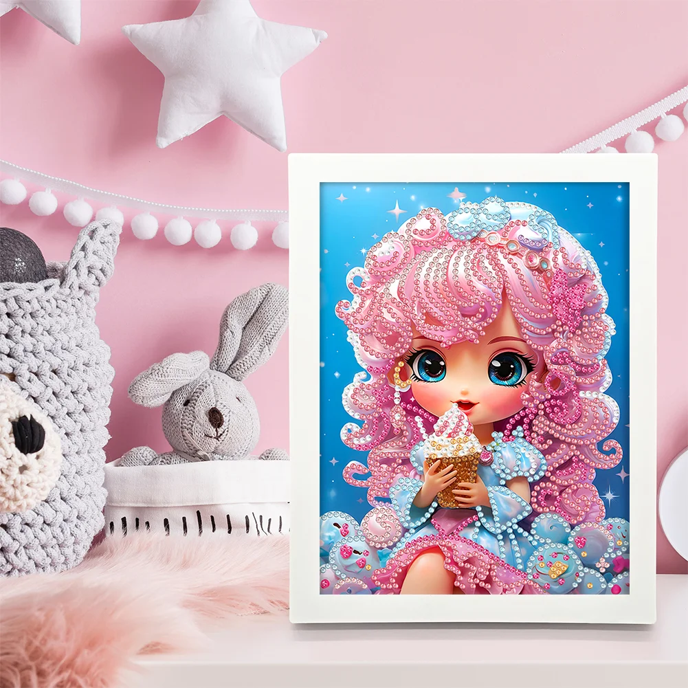 Diamond Painting - Partial Crystal Rhinestone Drill - Cartoon Girl(Canvas|15*20cm)【with Plastic Frame】