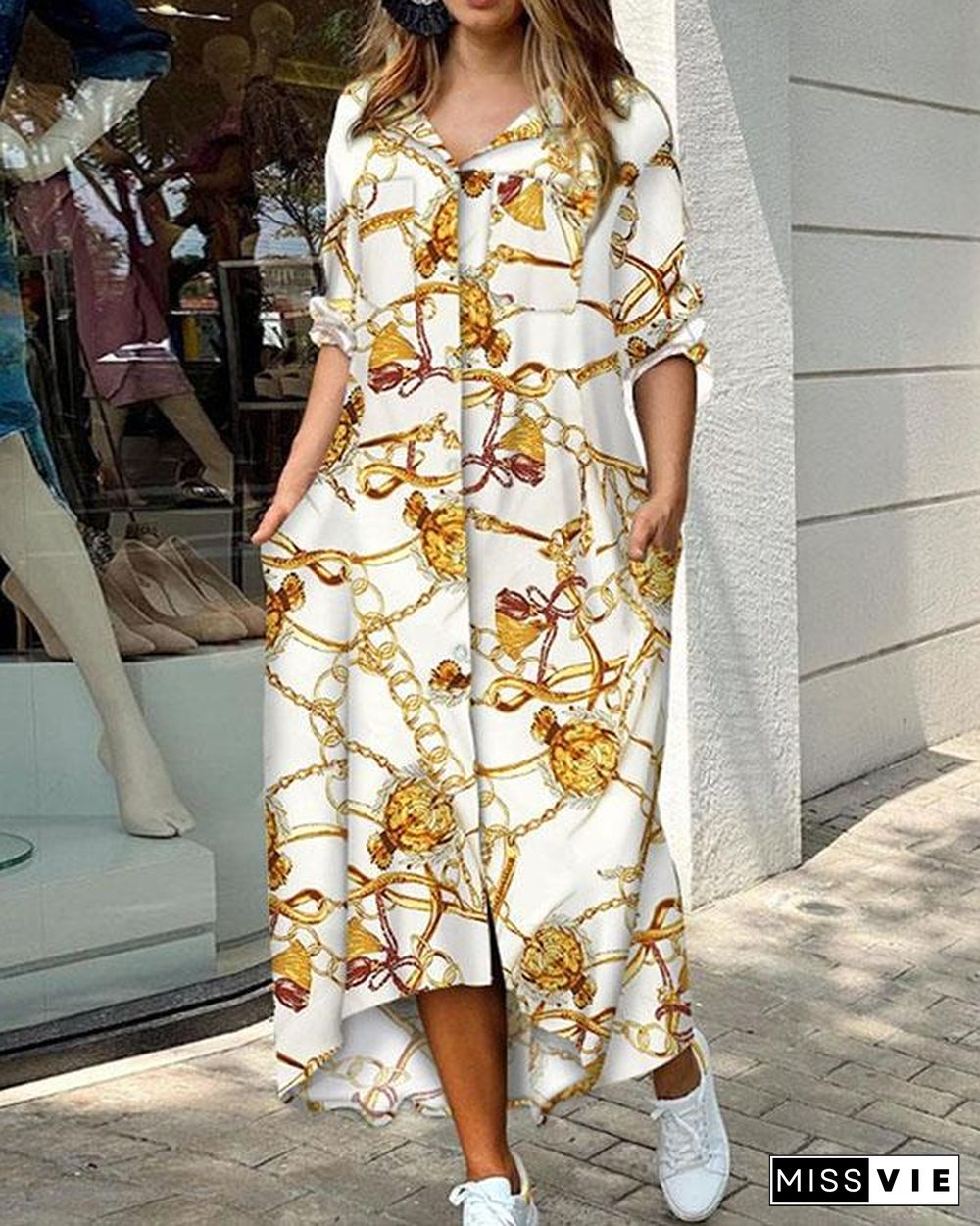 Camouflage Print Sequins Pocket Design Maxi Dress