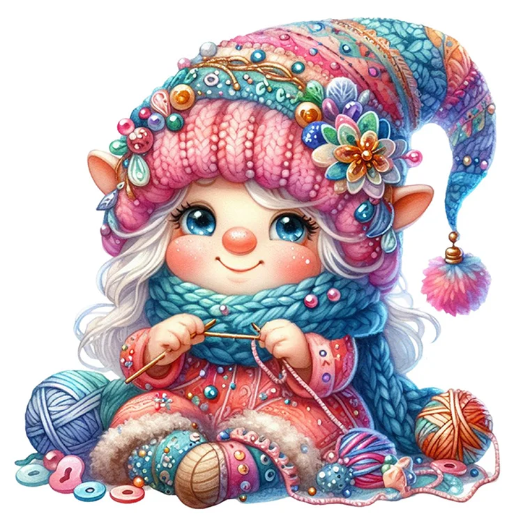 【Huacan Brand】Gnome Knitting A Sweater 11CT Stamped Cross Stitch 45*45CM