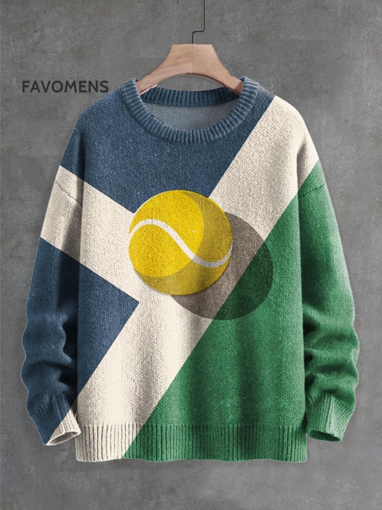 Sport Tennis Art Print Knit Pullover Sweater Multicolor / S
