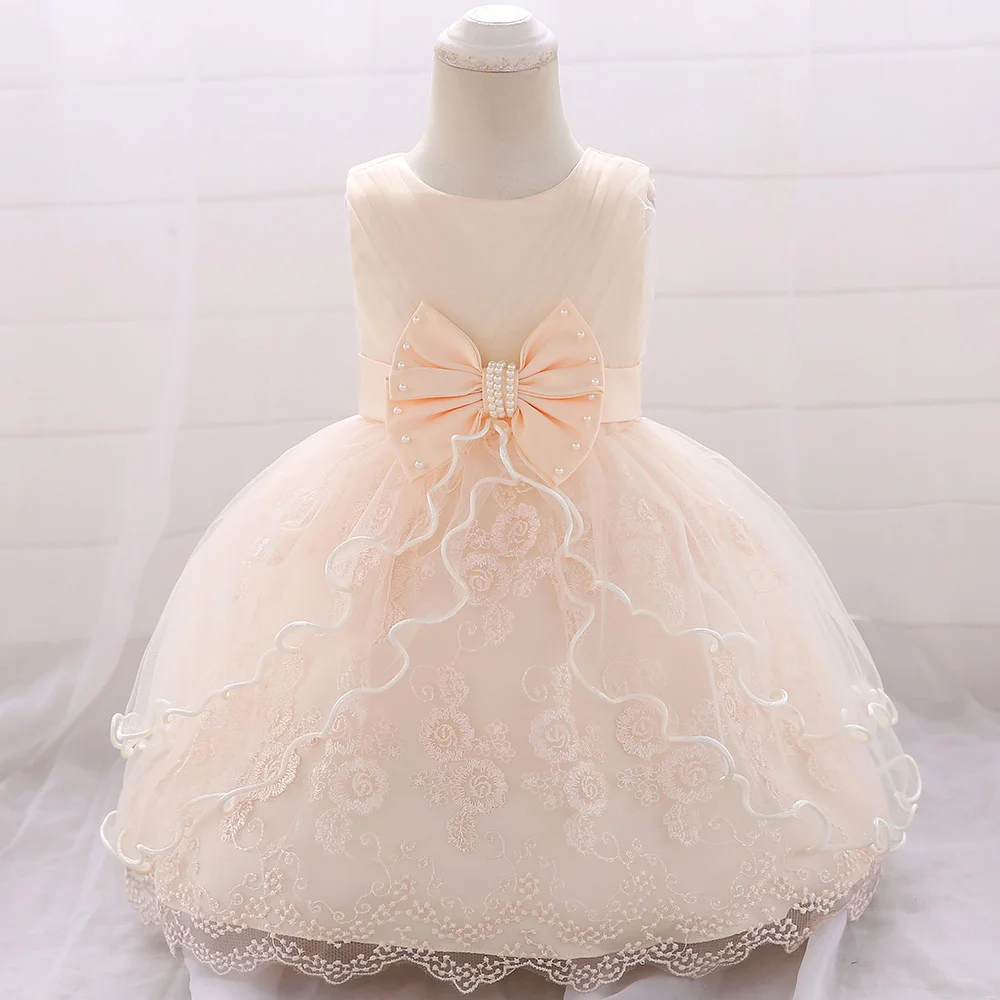 Uveng Pink Lace Baptism Baby Girl Dresses Party Wedding Evening 1st Birthday Kids Prom Princess Toddler Clothes 18 24 Month