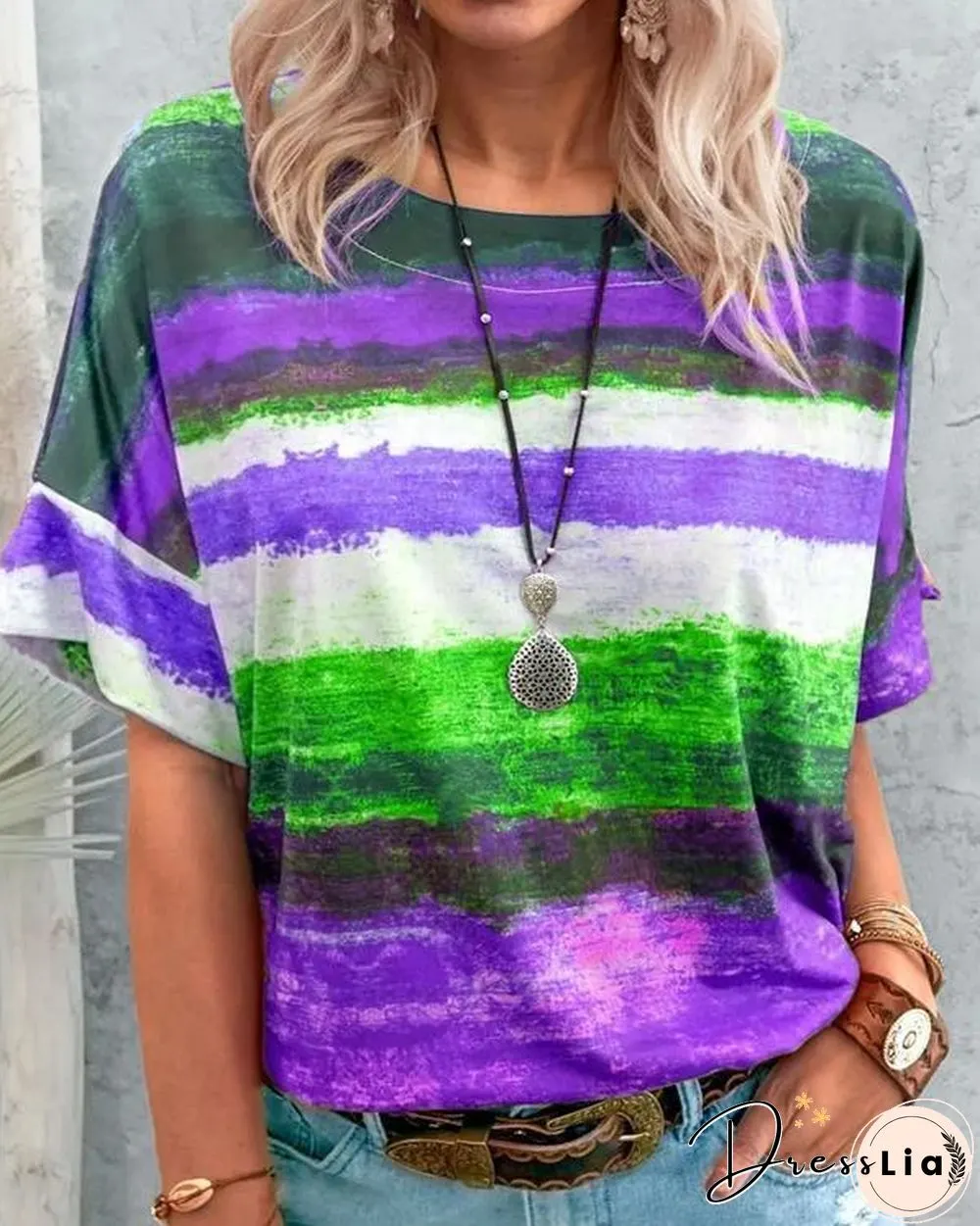 Contrast Watercolor Striped T-shirt