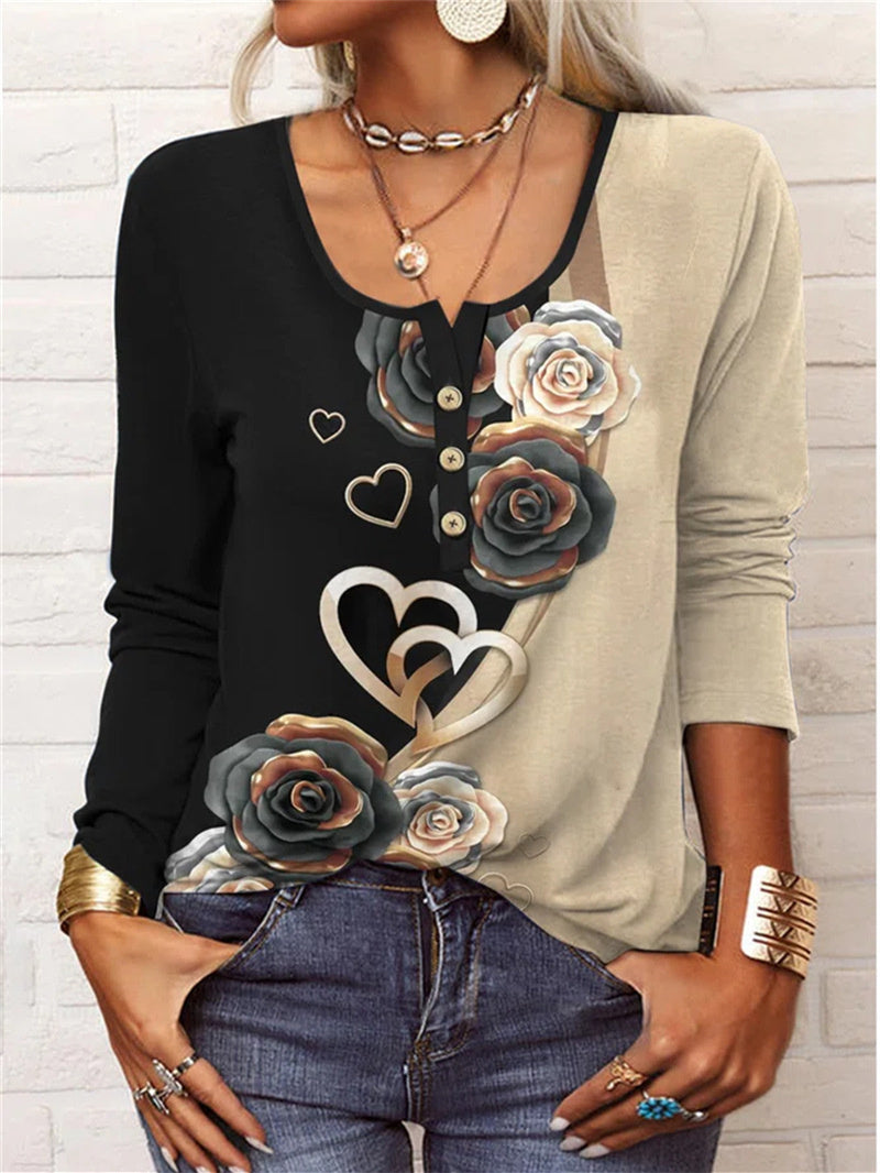 Women Long Sleeve Shirt Collar Printed Graphic Women Tops
