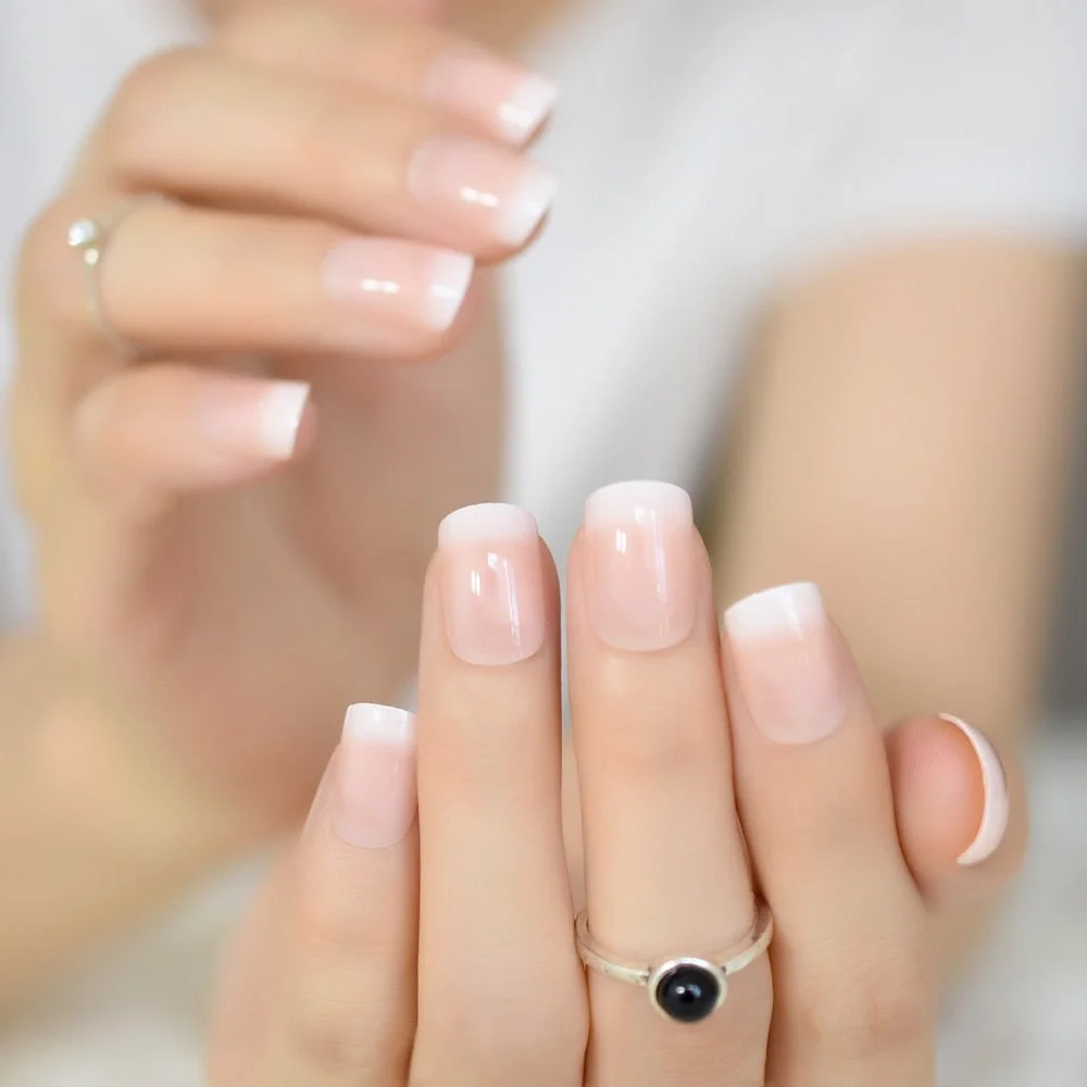 Naturally Square Fingernail Tips Full Cover Fake Nails Short White French Nail Tips Press On Nails Acrylic Set BRA Charms-Nail Inspo