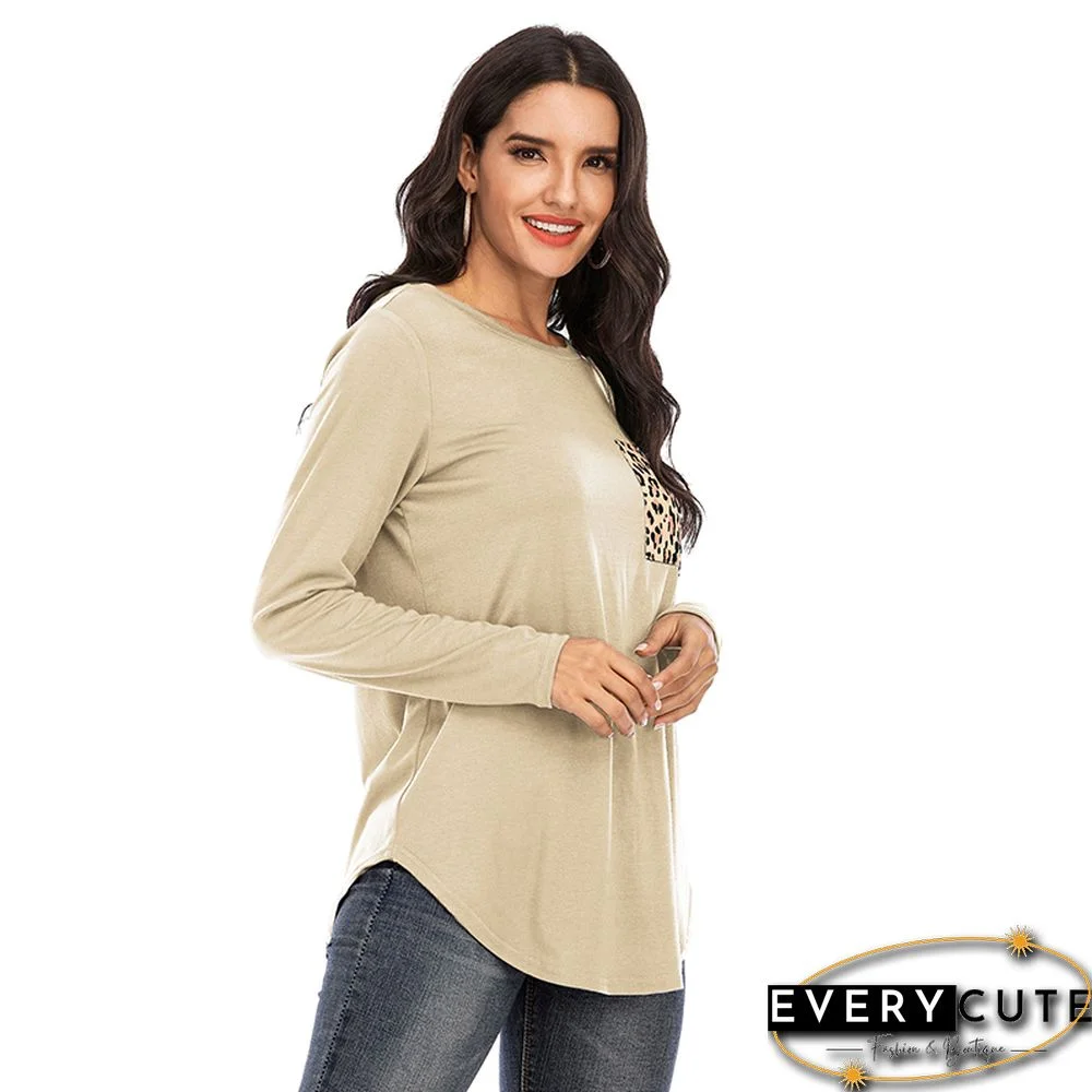 Khaki Leopard Pocket Long Sleeve Tops