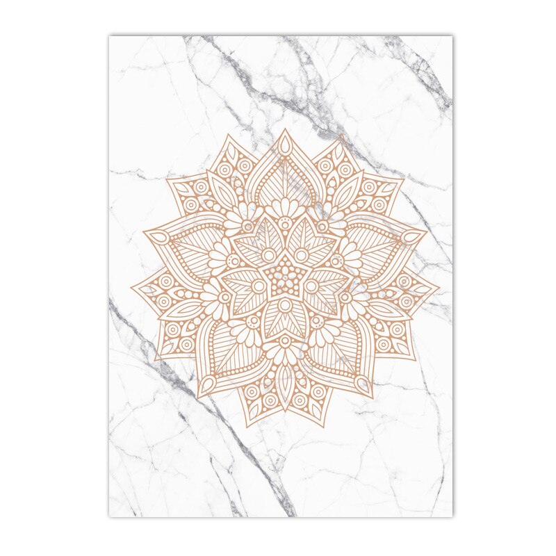 Bohemia Beige Floral Mandala Wall Canvas Print Islamic Poster Abstract Marble Muslim Painting Yoga Wall Art Pictures Home Decor