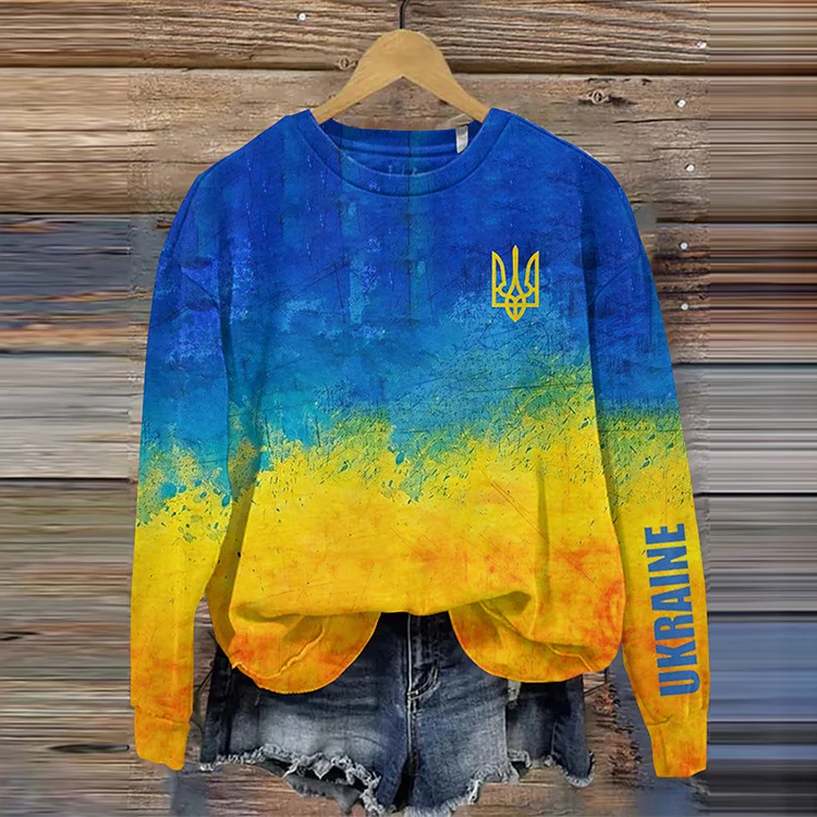 Simpfit Damen-Sweatshirt mit Rundhalsausschnitt und Aufdruck der ukrainischen Flagge
