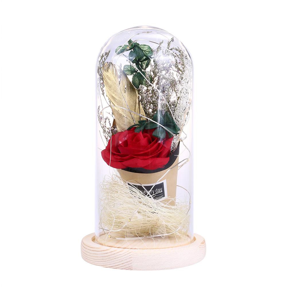 

Rose LED String Light Glass Dome Wooden Base Night Lamp Valentine Gift, 501 Original