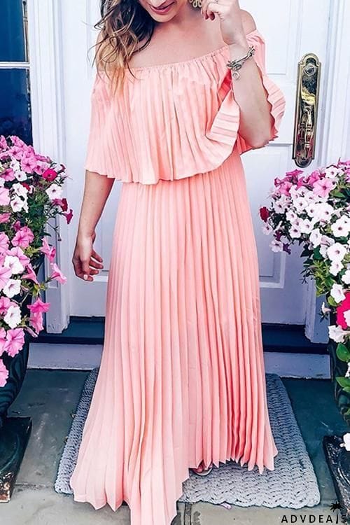Off Shoulder Pleated Maxi Dress
