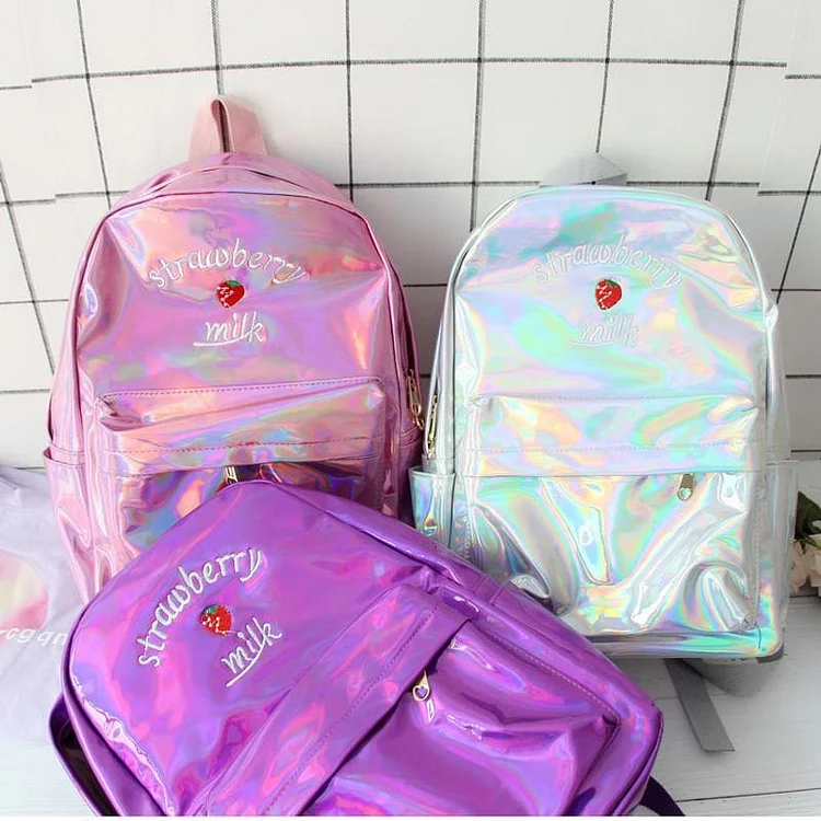 4 Colors Hologram Strawberry Milk Backpack SP13635