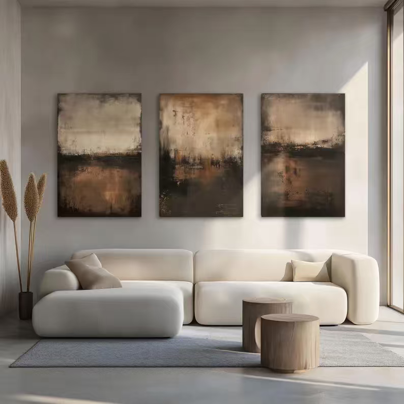 3-Piece Set  Abstract Earthy Brown Canvas Wall Art