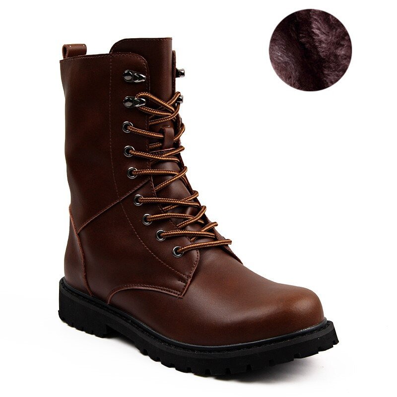 Yyvonne Tactical Ankle Boots Men Outdoor Leather Winter Fur Warm Us Army Hunting for Mens Shoes Casual Black High Gang Non-slip