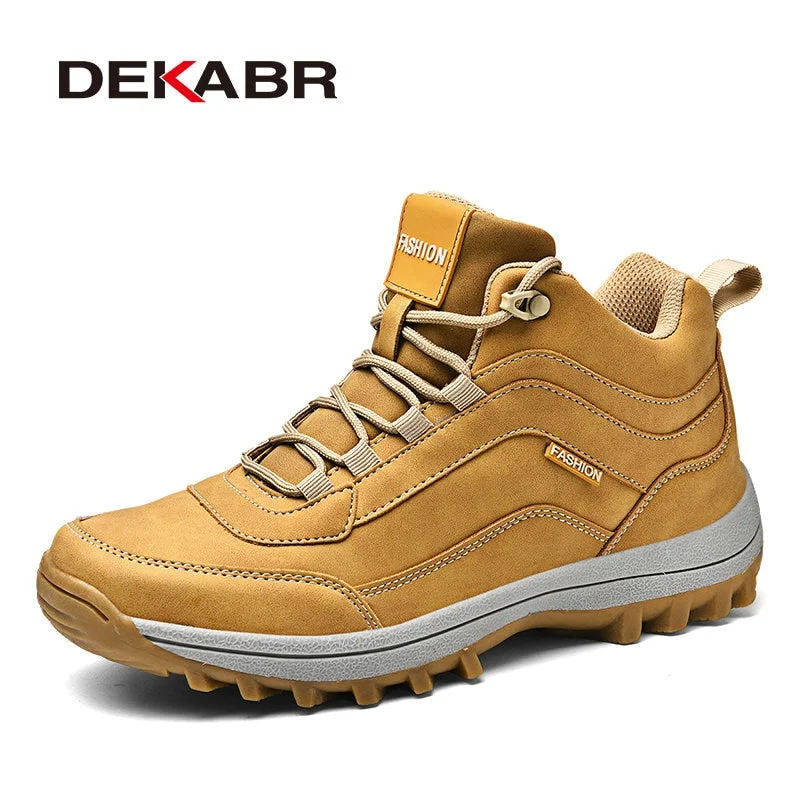 DEKABR Size 39~48 Split Leather Men Boots Autumn Winter Waterproof Non-slip Work Shoes High Quality Sneakers Lace-up Ankle Boots
