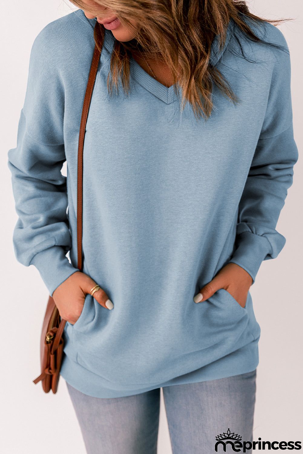 Sky Blue V Neck Sweatshirt