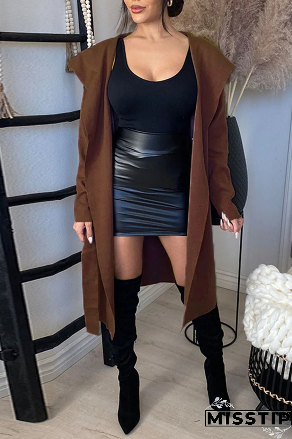 Red-brown Casual Solid Patchwork Outerwear