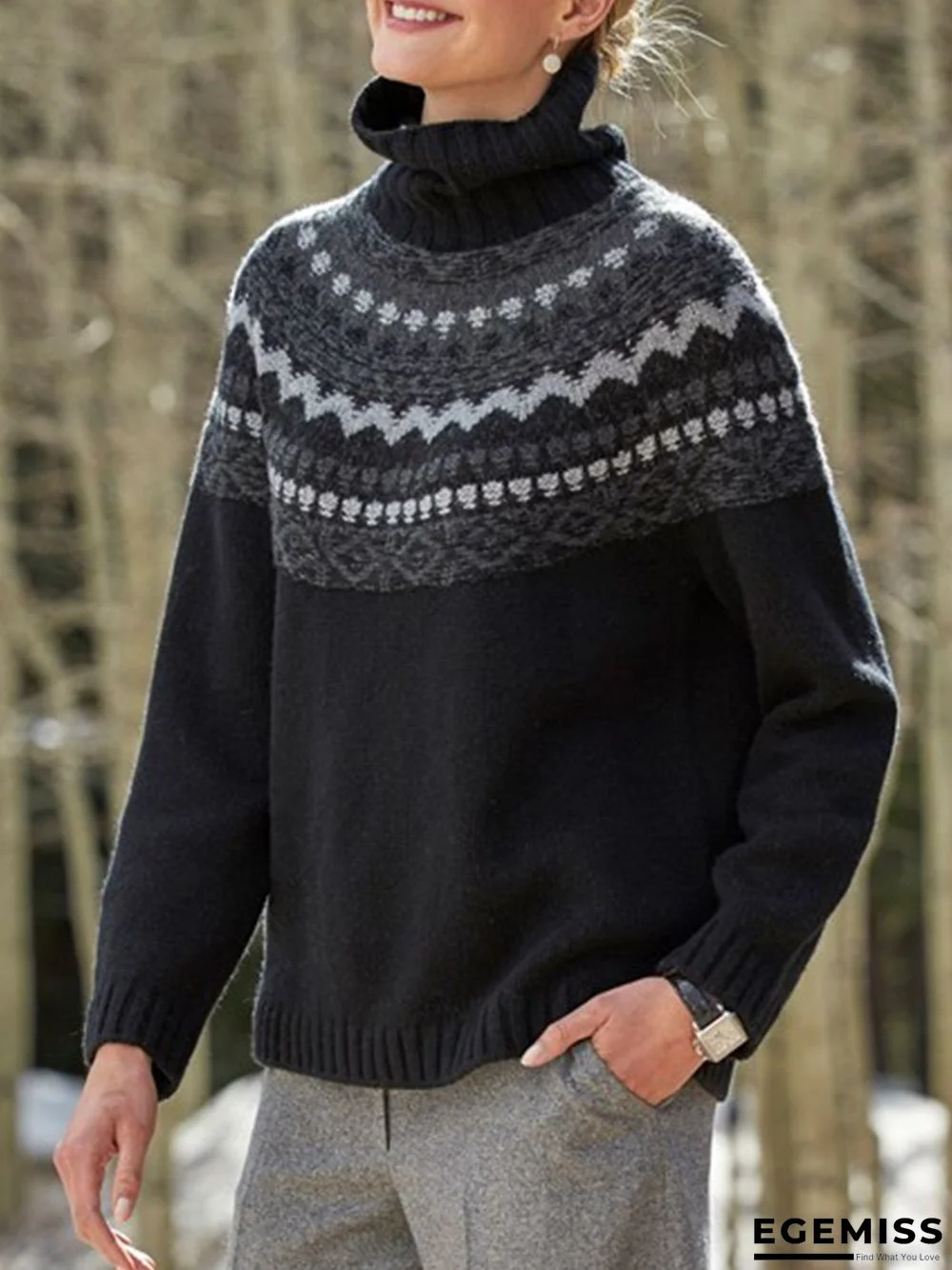 Black Long Sleeve Printed plus size Sweater | EGEMISS