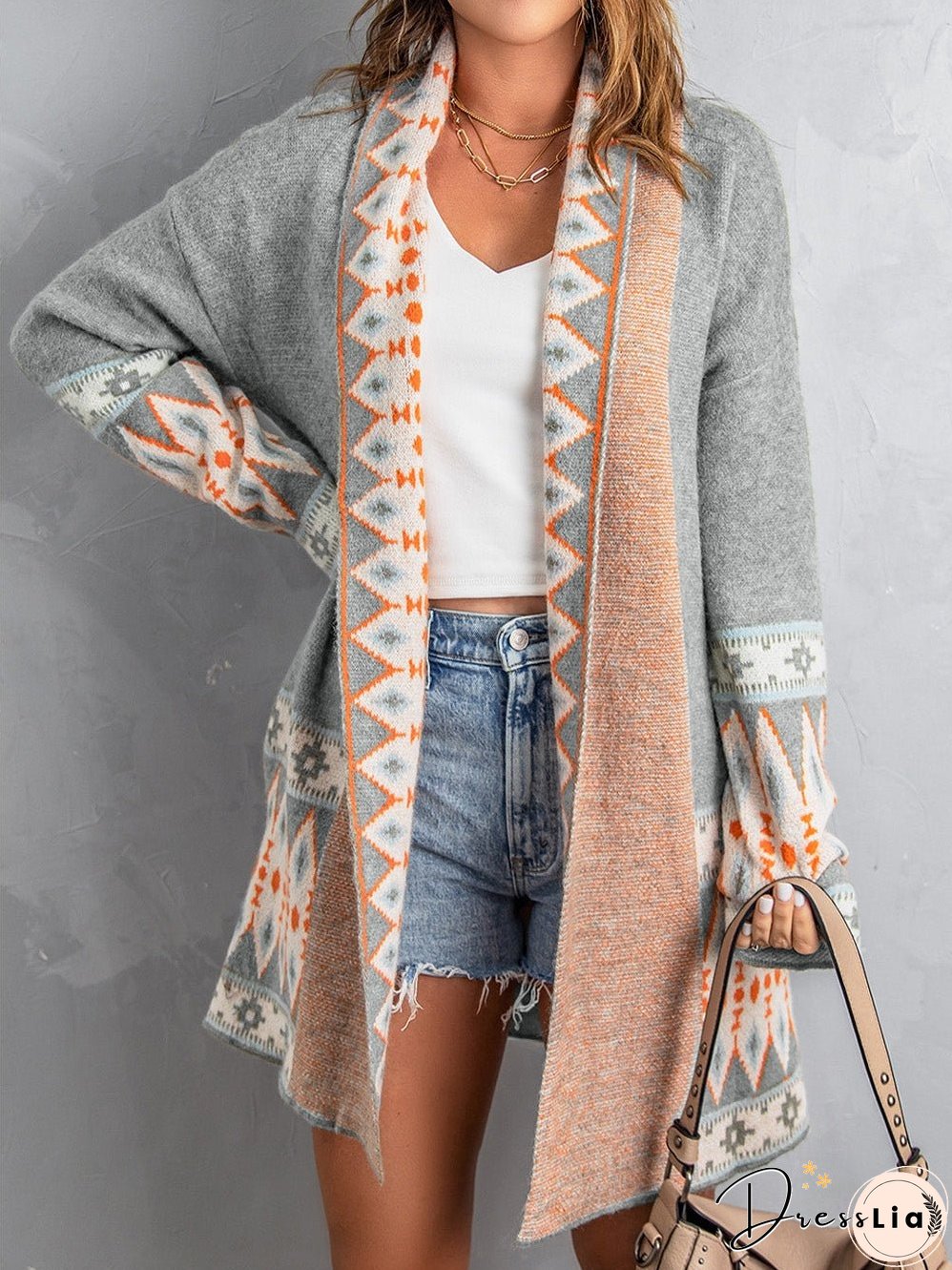 Cardigan with Geometric Pattern