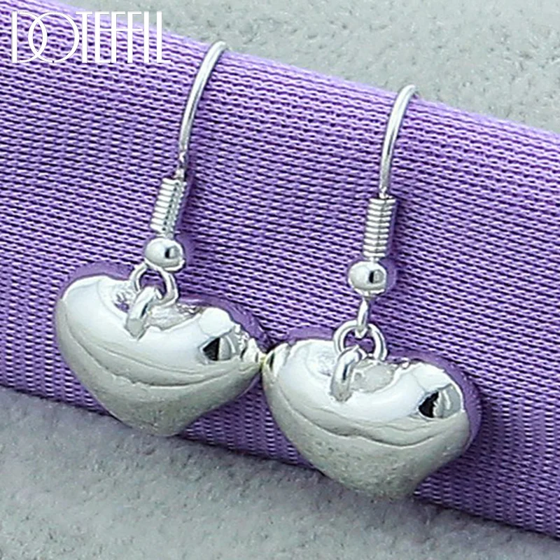 DOTEFFIL 925 Sterling Silver Heart Drop Earrings For Woman Jewelry