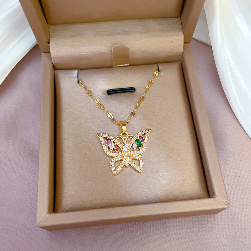 Cartoon Geometric Titanium Steel Diamond Inlay Necklaces